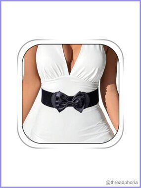 Wide Elastic Waist Belt Stretchy PU Leather Bow Plus Size Dress Belt